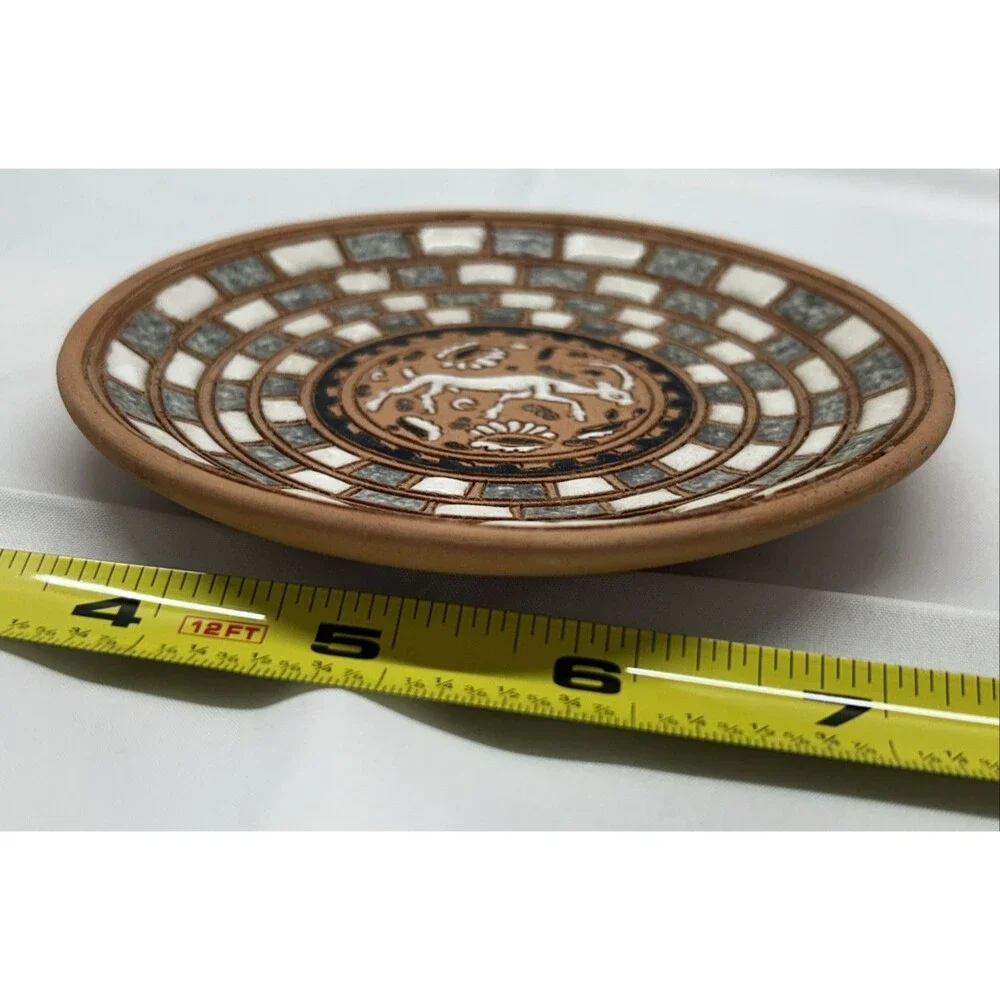 Handmade Bonis Rhodes Greece Terracotta Deer Plate Signed Original Mosaic 4.5